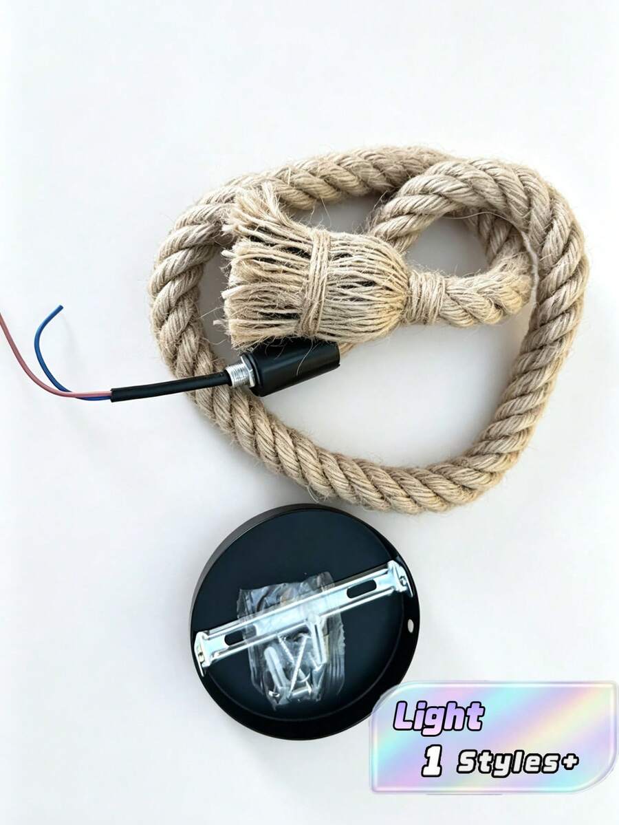 復古繩索吊燈,單頭吊燈,E26/E27燈座,插電式吸頂燈,適用於農舍、餐廳、酒吧和客廳裝飾 - 駝色 - 查看 1