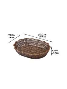 Deep‑Colored Oval Imitation Rattan Serving Basket, Durable Woven Food Tray For Fries, Peanuts, Buns, Fruits And Vegetables, Versatile Snack Container For Household Dining, Cafe And Gathering Events - elliptical lace - View 12
