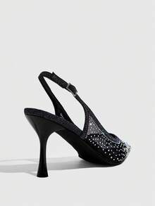 CUCCOO SZL Ladies Full Sky Rhinestone Pointed High Heels Translucent Fine Mesh Empty Single Shoes Party Wedding Style - Starry Sky Black - View 3