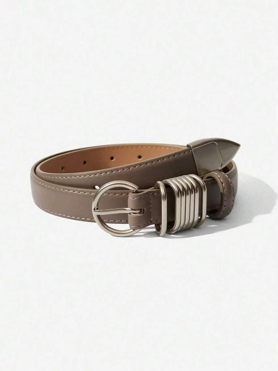 Ontre Women Fashionable Brown Metal Buckle Belts - Khaki - View 1