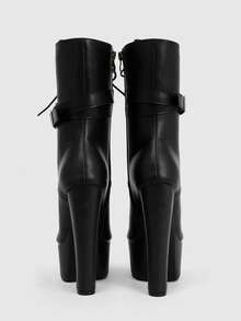 CUCCOO LuxiPop Outdoor Ladies Round Toe Thick Heel Thick Bottom Stylish Simple Comfortable Daily Party Night Club Side Zipper Boots Fall Boots - PU black - View 5