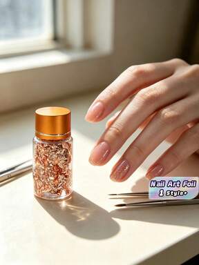 1 Bottle Rose Gold Leaf Sheets, Delicate Crackle Nail Decor, Art Deco DIY Craft Supplies, Glam Holiday & Daily Manicure Embellishments