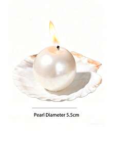 Cirelle 1pc Pearl Sphere Ball Candle With Seashell Dish Tray, Aesthetic Pearlized Round Soy Wax Candle For Room Decor, Wedding, Gift & Relaxation - White - View 3