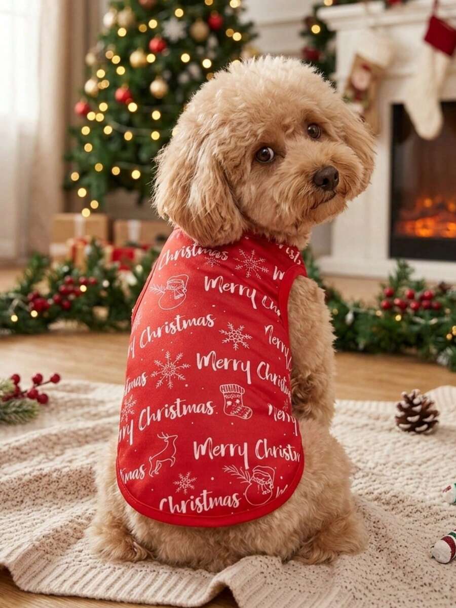PETSIN 1pc Christmas Letter Print Pet Breathable Vest - Multicolor - View 1