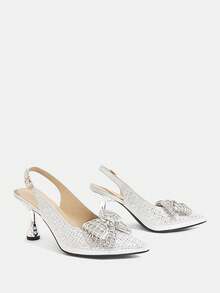 CUCCOO TILAWA Bow Rhinestone Elegant Sexy Pointed Women's High Heels - Exquisite And Stylish Design, With Lace-Up Buckle Design Stiletto Women Fall Shoes - Silver - View 10
