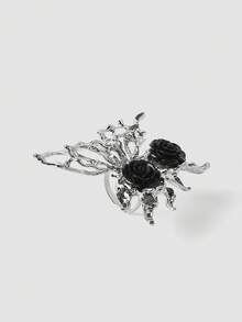 MortiRose Cincin Kupu-kupu Mawar Hitam Gaya Gothic Wanita, Perhiasan Pernyataan Sayap Berlubang Perak, Aksesori Halloween - Hitam dan Putih - View 6
