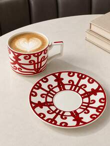 1 Set Of French-Style, Lightly Luxurious Coffee Cups And Saucers; Vintage, Niche Red Ceramic Cups And Saucers; Exquisite Afternoon Tea Dessert Cups And Saucers; A High-End Bone China Cup-And-Saucer Set For Home Use. - Multicolor - View 6