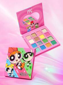 THE POWERPUFF GIRLS X SHEIN 1 buah Palet Eyeshadow Macaron 16 Warna, Nuansa Warna Pelangi, Pigmentasi Tinggi, Skema Warna Serbaguna, Kombinasi Glitter Halus + Matte yang Beragam - Makaron - View 3