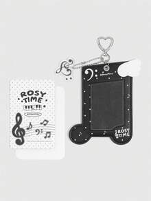 ROMWE Y2K Music Sweet And Cool Style Black Note Shape Card Bag, Star Chasing Small Card Storage, Wing Pendant Creative Modeling Idol Card Protective Cover - Black - View 7