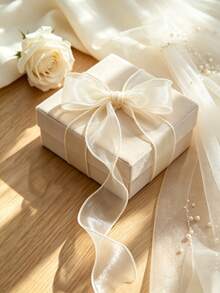 Beige Chiffon Tulle Ribbon For Gift Wrapping, Wedding Bouquets, DIY Crafts, Home Decor, Party Supplies & Elegant Packaging - Beige - View 2