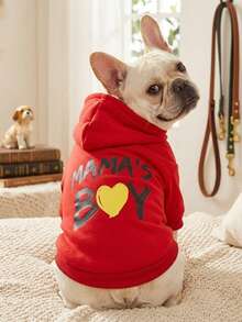 PETSIN 1pc MAMA's BOY Yellow Color Love Letter Pattern Printed Pet Hoodie, Red Soft And Comfortable Warm Pet Clothing - Multicolor - View 3