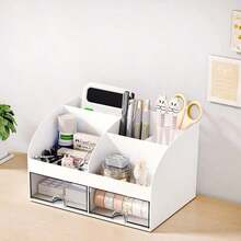 1pc Desktop Organizer With 6 Compartments And 2 Drawers, Plastic Character Organizer, Desktop Pen Holder, Suitable For School, Home, Office Supplies - Multicolor - View 5