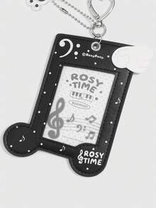 ROMWE Y2K Music Sweet And Cool Style Black Note Shape Card Bag, Star Chasing Small Card Storage, Wing Pendant Creative Modeling Idol Card Protective Cover - Black - View 5
