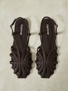 Styleloop 2026 New Sandals Round Toe Fashion Woven Flat-Soled Women's Shoes - Coffee Brown - View 5