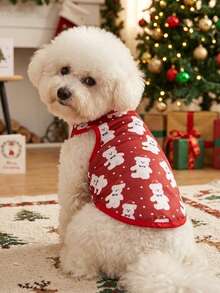PETSIN 1pc Cute Christmas Bear Print Pet Vest In Bright Red - Multicolor - View 3