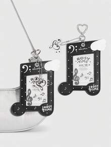 ROMWE Y2K Music Sweet And Cool Style Black Note Shape Card Bag, Star Chasing Small Card Storage, Wing Pendant Creative Modeling Idol Card Protective Cover - Black - View 1