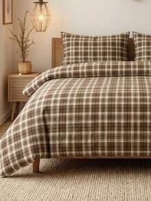 Cirelle 3pcs Brown Plaid Microfiber Duvet Cover Set, Soft Breathable Polyester Plaid Bedding Set With Zipper Closure & Pillowcases, Vintage Plaid Comforter Cover For Bedroom Decor (No Insert) - Multicolor - View 3