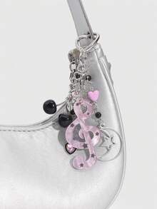 ROMWE Y2K Sweet Cool Purple Note Keychain Moon Cherry Love Pendant Beaded Bag Hanging Accessories - Mauve Purple - View 5