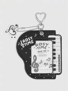 ROMWE Y2K Music Girl Style Black Piano Card Bag, Storage Star Chasing Card, Black And White Keys, Note Printing, Note Pendant, Idol Card Protective Case. - Black - View 2