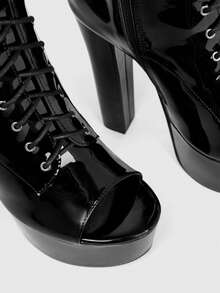 CUCCOO LuxiPop Outdoor Ladies Round Toe Thick Heel Thick Bottom Stylish Simple Comfortable Daily Party Night Club Side Zipper Boots Fall Boots - Mirror, black - View 6