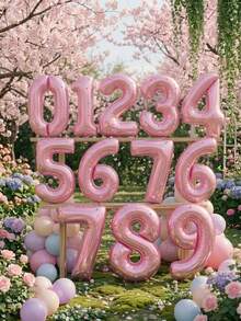 1Set Pink 32-Inch Number Foil Balloon DIY Kit With Pom-Poms For Birthday Party, Baby Shower Decor, Photo Props, Party Supplies - View 2