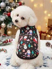 PETSIN 1pc Christmas Dog Clothes - Christmas Tree, Snowman, Snowflake Printed Pet Vest - Multicolor - View 2