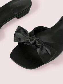 CUCCOO DOLLMOD Black Ribbon Bow Low Heel Shoes - Square Toe Slippers For Parties, Weddings Or Bridal Dress-Up Occasions - Black - View 7