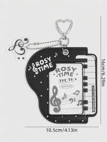 ROMWE Y2K Music Girl Style Black Piano Card Bag, Storage Star Chasing Card, Black And White Keys, Note Printing, Note Pendant, Idol Card Protective Case. - Black - View 6
