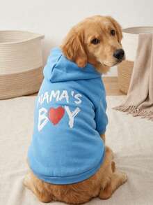 PETSIN 1件 MAMA's BOY 紅色愛心字母圖案印花寵物連帽衫 藍色柔軟舒適保暖寵物衣 - 彩色 - 查看 3