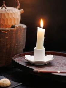 Cream‑Style Ruffled Edge Ceramic Taper Candle Holder, Elegant Taper Candlestick, Ins Aesthetic Soft‑Decor Desktop Ornament, Ambience‑Boosting Home Table Decoration For Living Room Dining Room - 1PC - View 5