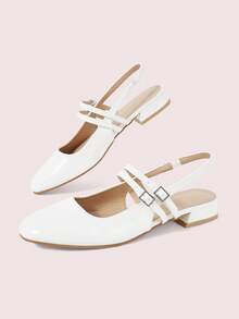 CUCCOO DOLLMOD Women's Shoes White Glossy Texture Back Lift Mary Jane Flats - White - View 9