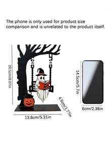 Wooden Halloween Ghost Themed Desktop Ornament, Swing & Book Corner Shelf Decor, Festive Atmosphere Tabletop Display For Home Decoration - View 3