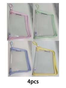 Macaron-Colored Transparent A4 File Folder, Large Capacity Textbook Zippered Student Tote Bag, Thick Waterproof Storage Bag With Hanging Rope For Carrying Files. - Multicolor - View 14