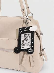 ROMWE Y2K Music Sweet And Cool Style Black Note Shape Card Bag, Star Chasing Small Card Storage, Wing Pendant Creative Modeling Idol Card Protective Cover - Black - View 8