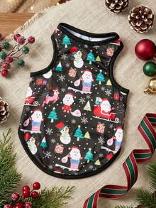 PETSIN 1pc Christmas Dog Clothes - Christmas Tree, Snowman, Snowflake Printed Pet Vest - Multicolor - View 1