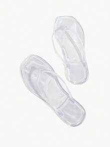 Grefit Spring And Summer New Square Toe Flat Bottom Leisure Vacation Simple Transparent Color Flat Bottom Sandals Slippers Women's Flip-Flops - Clear - View 1