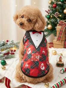 PETSIN 1pc Pet Christmas Suit-Style Celebratory Costume Lightweight Breathable Vest - Multicolor - View 1