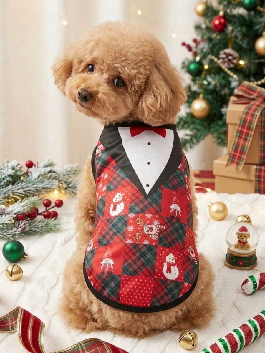 PETSIN 1pc Pet Christmas Suit-Style Celebratory Costume Lightweight Breathable Vest - Multicolor - View 1