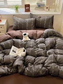 Cirelle Bộ 3 món vỏ chăn duvet kẻ sọc, chất liệu polyester mềm thoáng khí, có khóa kéo và dây buộc góc, bộ chăn ga gối phong cách hiện đại cổ điển kèm 2 vỏ gối (không kèm ruột) - 11 - Xem 4