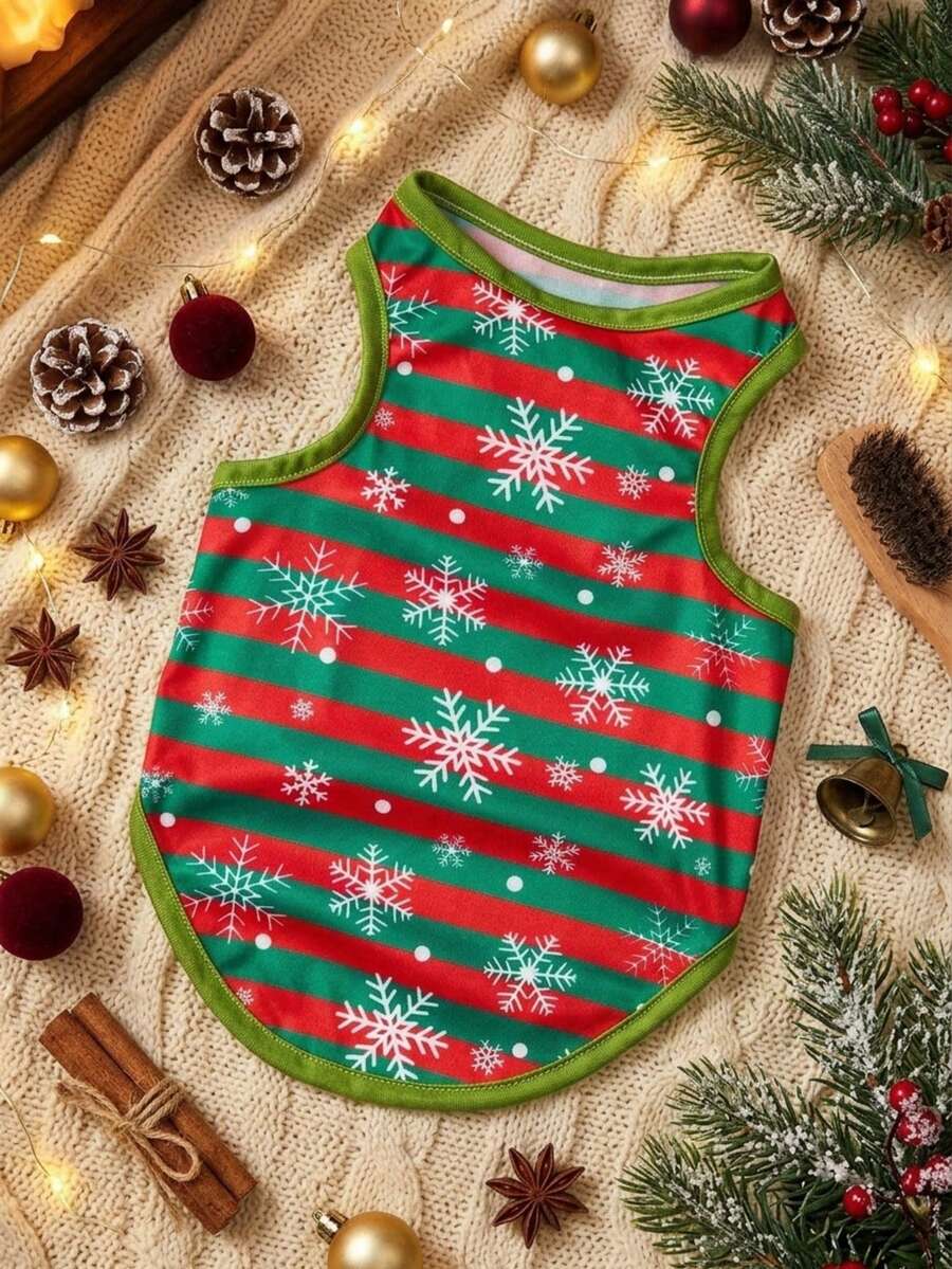 PETSIN 1pc Cartoon Snowflake Striped Christmas Dog Vest - Multicolor - View 1