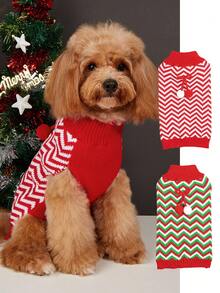 PETSIN Christmas Zigzag Sleeveless Dog Knit Vest With Pom Pom Bow, Winter Holiday Pet Tank Top - Multicolor - View 5