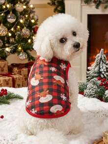 PETSIN 1 Piece Of Red Haig Pattern Pet Vest, Interwoven With Reindeer And Snowflake Patterns, Full Of Christmas Atmosphere, Skin Friendly Breathable Vest - Multicolor - View 3