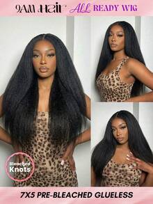 Long Kinky Straight All Ready Wig Pre Bleached Pre Plucked Pre-Cut Lace Melting Lace Front 6x4 Glueless Closure Wig Real Human Hair 9AM HAIR - SNatural - View 1