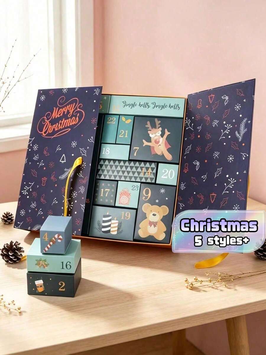 1/5 Pcs ChristmasDecorations,1 Set Christmas Countdown Calendar,Blue/Pink/Green/Red,Includes 24 Cardboard Treasure Boxes,Can Be Used To Fill Countdown Calendar Storage Boxes,Perfect Choice For DIY Gifts And Holiday Decorations - View 1