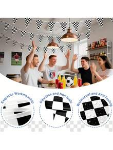 3Pcs Black & White Checkered Bunting Banner - Racing Flag Triangle Pennant For Retro Car Party, Birthday, Event, Sports Theme Decor - View 3