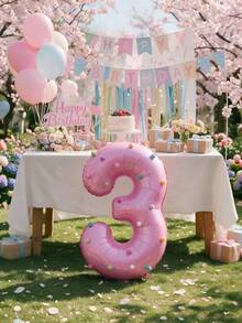 1Set Pink 32-Inch Number Foil Balloon DIY Kit With Pom-Poms For Birthday Party, Baby Shower Decor, Photo Props, Party Supplies - View 3