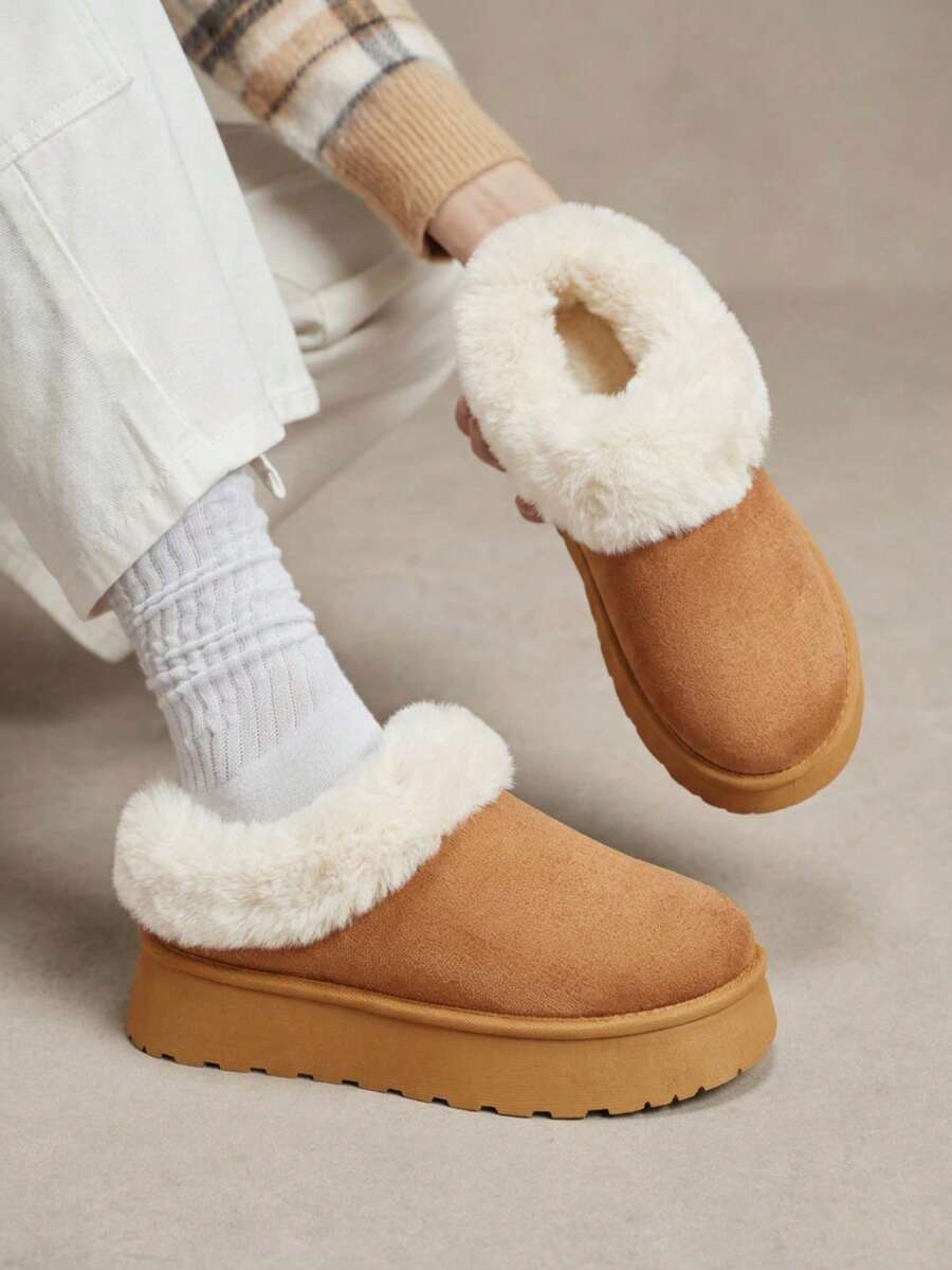 Solecia Winter Ladies Are Fashionable And Comfortable, Piled And Thickened Warm Snow Boots, New Plush Flanged And Piled Warm Slip-On Slouchy Ankle Boots. Outdo - Rust Brown - View 1