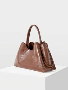 MOTF LADIES FASHION BROWN TOTE BAG, CLASSIC VINTAGE CROCODILE HANDBAG FOR DAILY, COMMUTING, SHOPPING, DATING - Brown - View 2