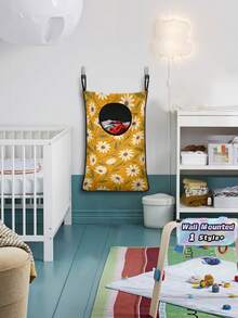 1PC Large Capacity Oxford Fabric Breathable Wall Mounted Hanging Door Dirty Laundry Storage Bag Yellow Daisy Floral Print Portable Foldable Space Saving Sturdy Hook Laundry Basket For Bathroom Balcony Dormitory Apartment Home Laundry Organizer - Multicolor - View 1