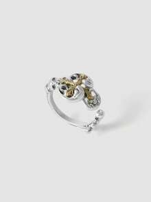 MortiRose Two Tone Cross Vintage Gothic Personalized Ring - Silver - View 7